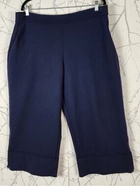 Marie Saint Pierre Navy Neoprene Ankle Zip Wide Leg Crop Pants